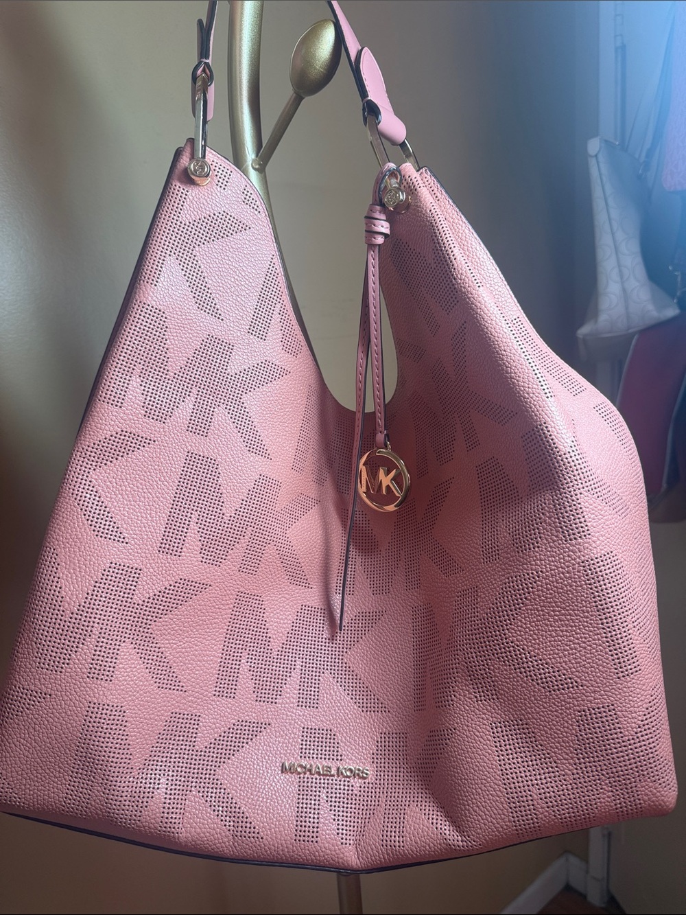 Michael Kors Pink MK Logo Hobo Shoulder Bag